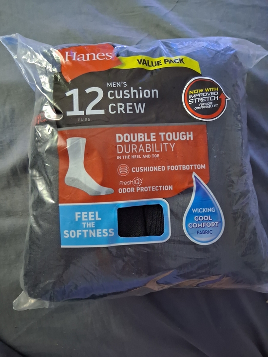 Hanes Other - Hanes Men's Cushion Crew Socks - Black (12-Pack)
